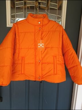 NWT Culture Couture 2-in-1 Convertible Puffer Jacket Vest Orange Gorpcore L